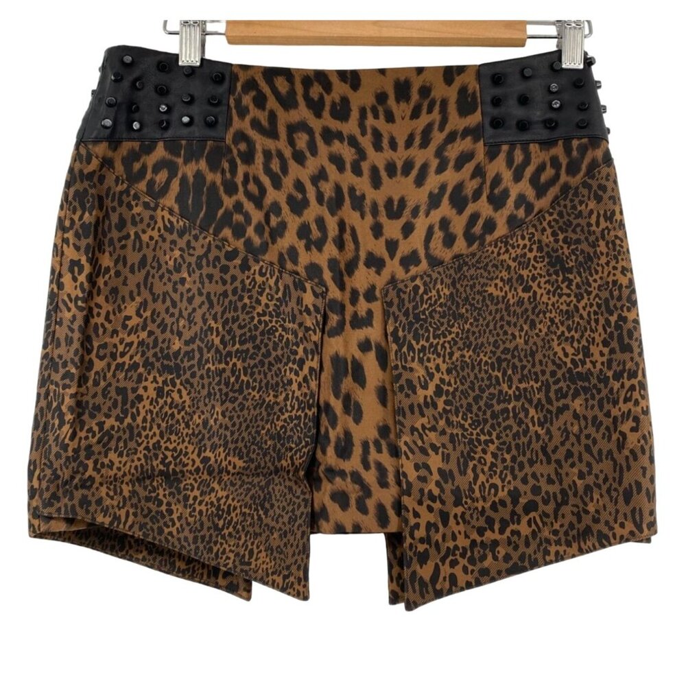 English Rose Leopard‎ Print Studded Mini Skirt Medium